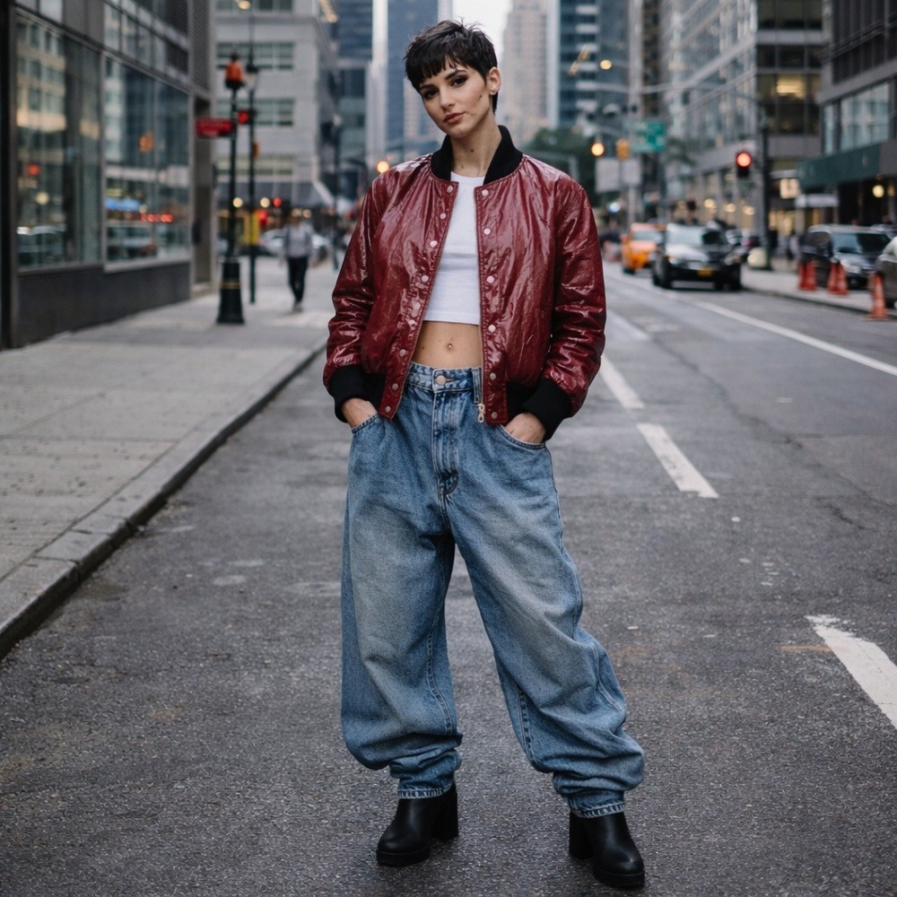 Burgundy Patent Leather Soft Grunge Bomber‎ Jacket NWT L Euro Underground